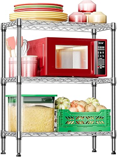 Miniatura 15 de IZEUK Estantería de 3 niveles, estante de alambre de acero resistente para el hogar, cocina, organización de la lavandería, estante