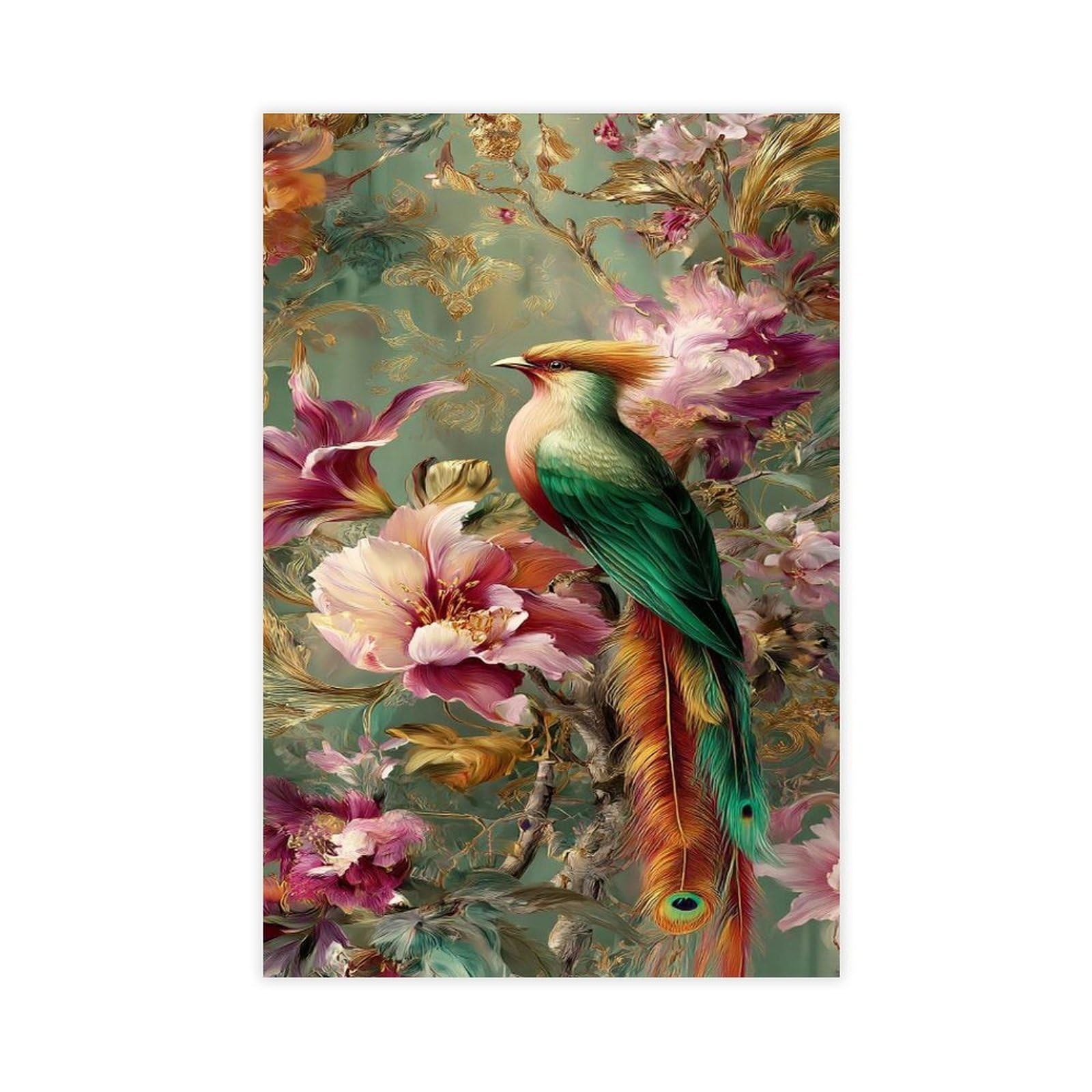Qnvjqkdsi Unframe Tropical Bird Art, Exotic Feathered Wildlife, Colorful Floral Nature Canvas Poster Bedroom Decor Landscape Office Room Decor Gift 24" L X 36" W