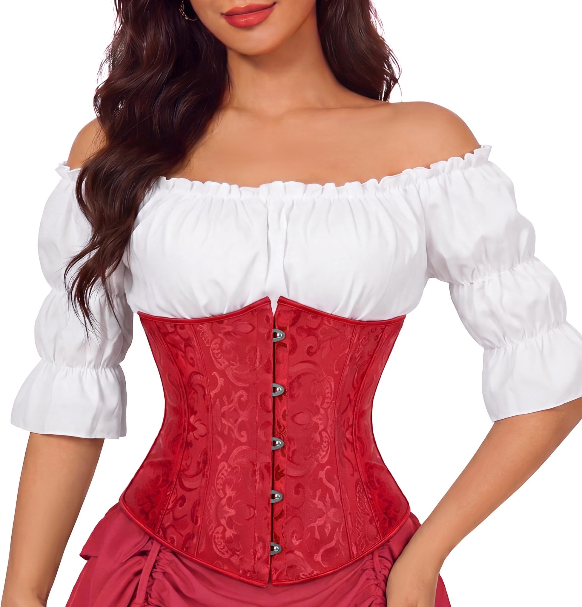 Zhitunemi Halloween Costumes Woman 2025: Black Underbust Corset Top for Women Pirate Costume - Corsets for Pirate Theme Party