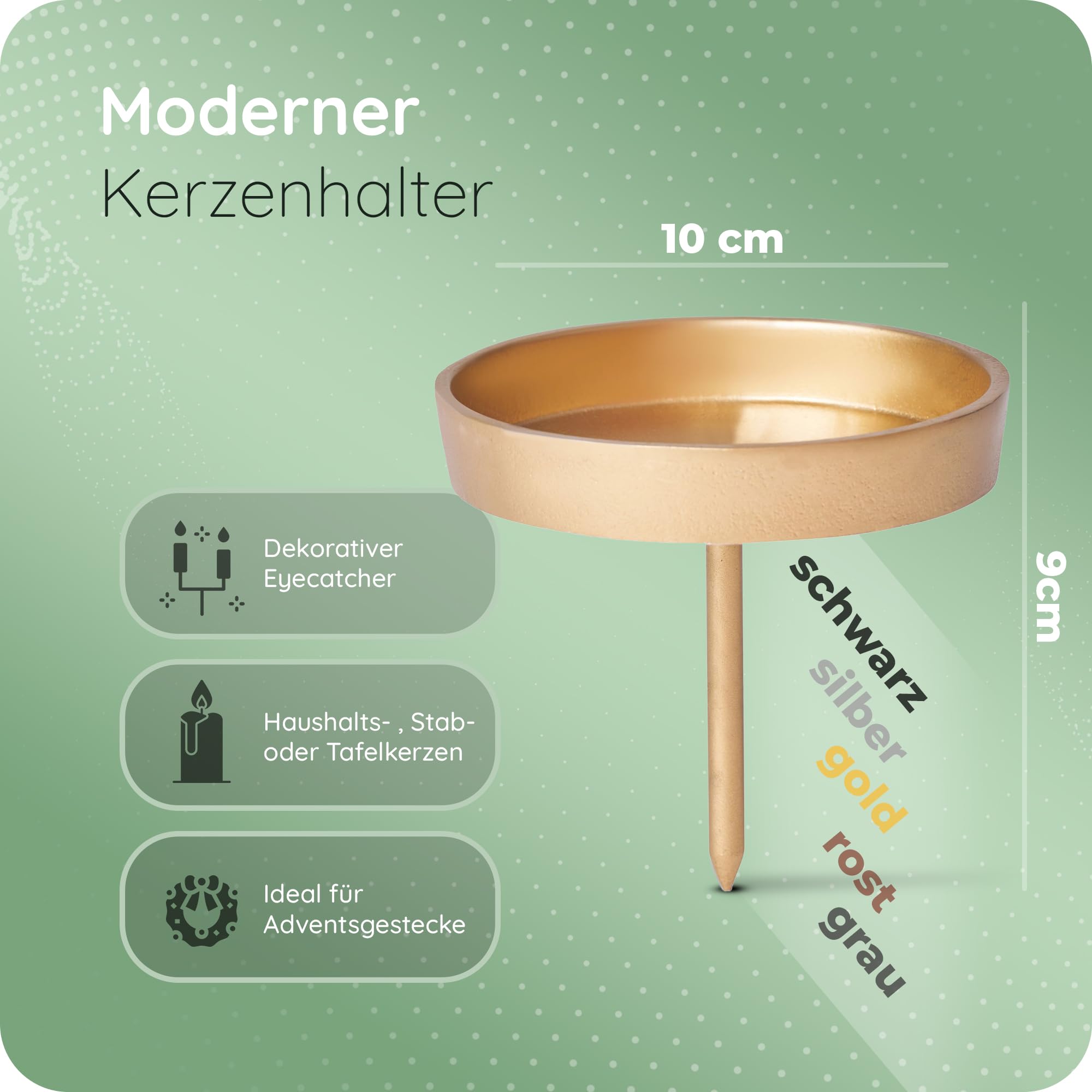 Novaliv 12x Kerzenpick flach 10cm Gold Aluminium Kerzenständer Adventskranzdeko Kerzenhalter Adventskranz Adventskerzenhalter Weihnachtskranz Kerzenteller zum Stecken rund Kerzenpin