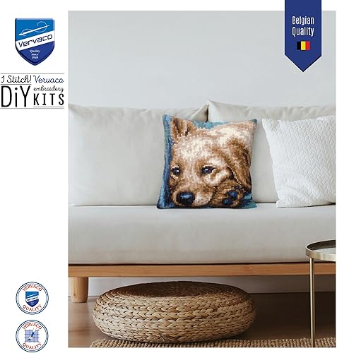 Miniatura 6 de Vervaco Kit de punto de cruz de cojín de chocolate Labrador, 15.75 x 15.75 pulgadas