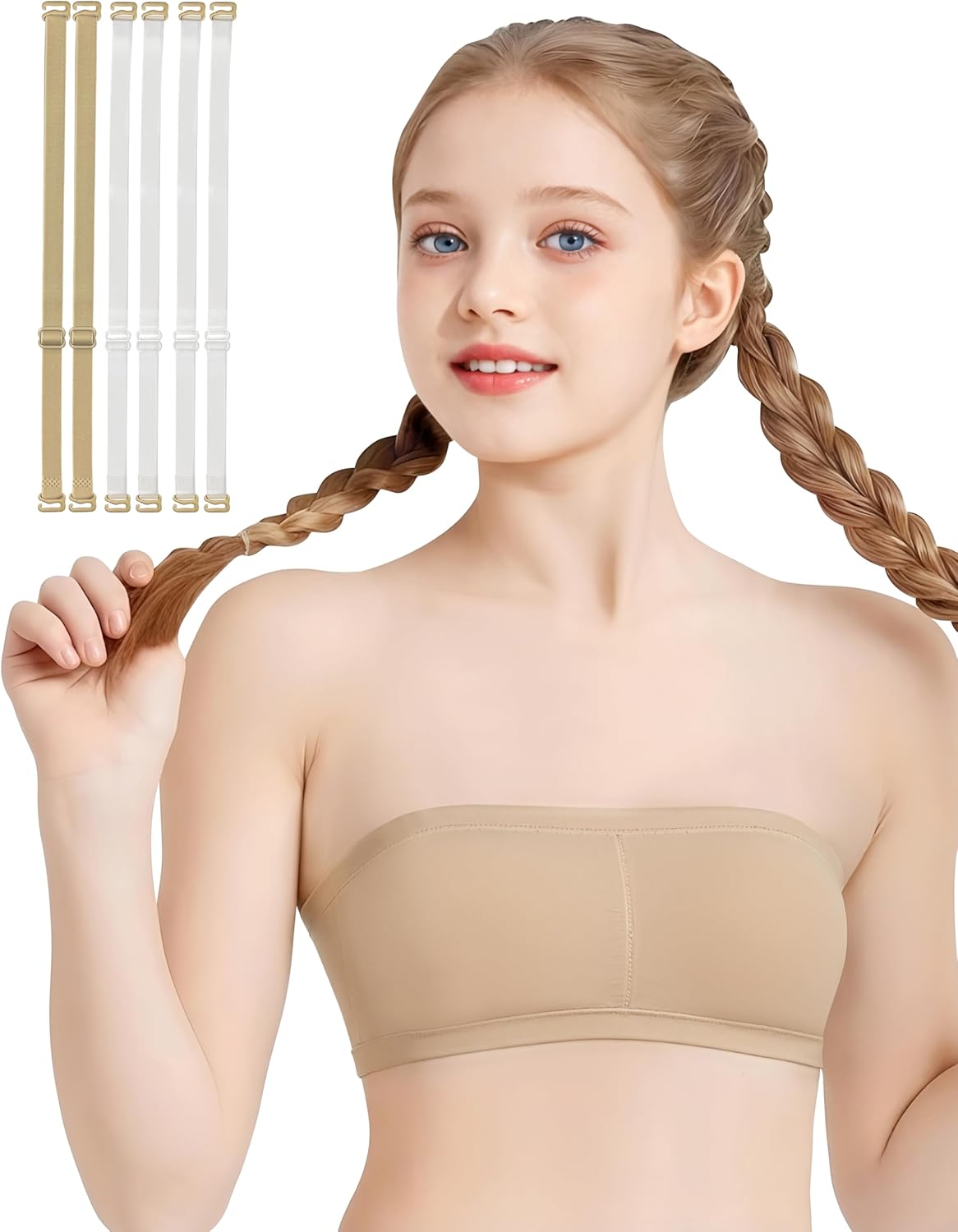 Girls Seamless Bandeau Bra for Teens Adjustable Strapless Training Bra 7-16 Years,Soft Comfort Stretchy