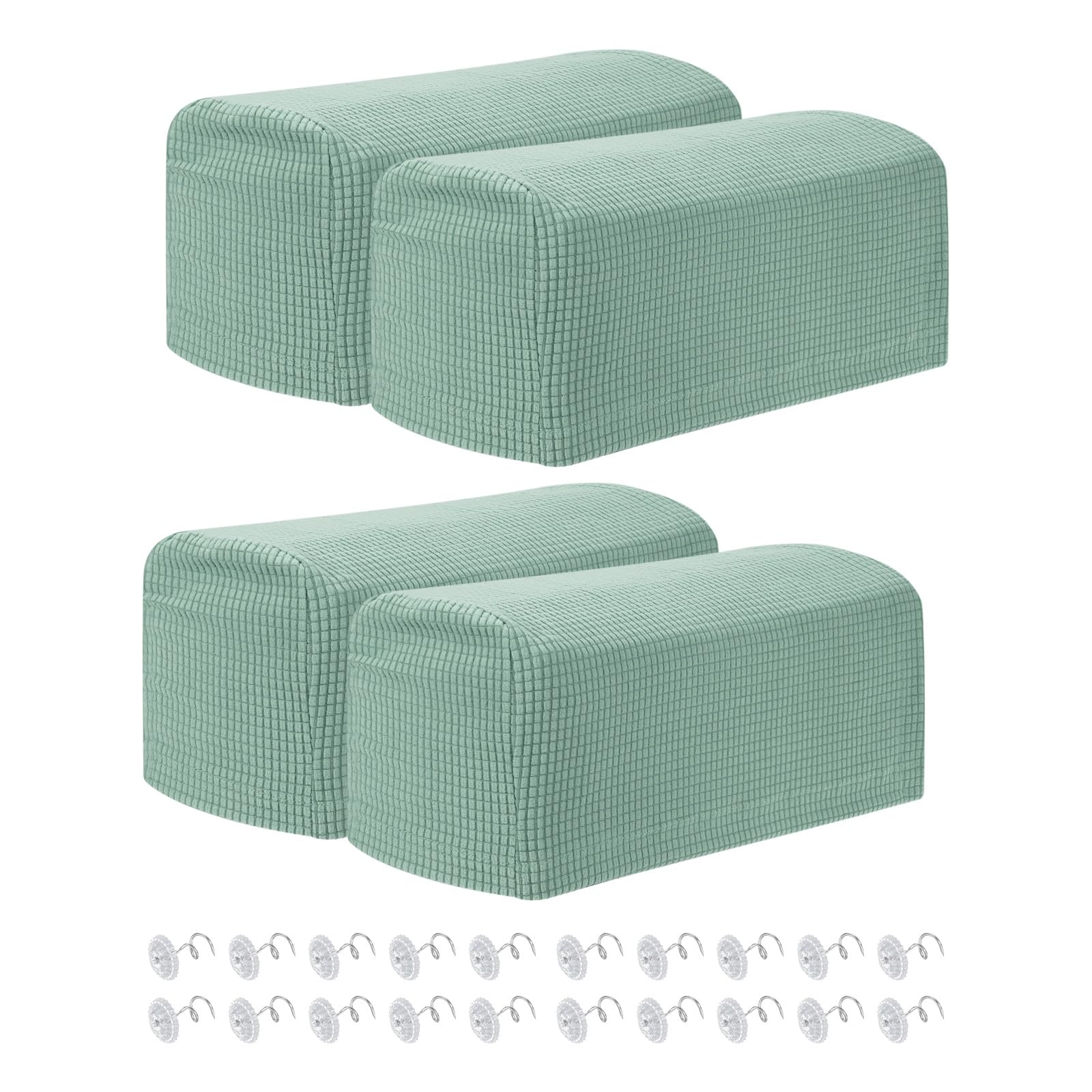 uxcell 4Pcs Stretch Armrest Covers, Polyester Soft Couch Arm Slipcovers Furniture Protector with Twist Pins for Chairs Couch Sofa Recliner, Mint Green