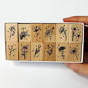 Amazon.com: 12Pcs Wooden Rubber Stamps Vintage Decorative Plant and ...
