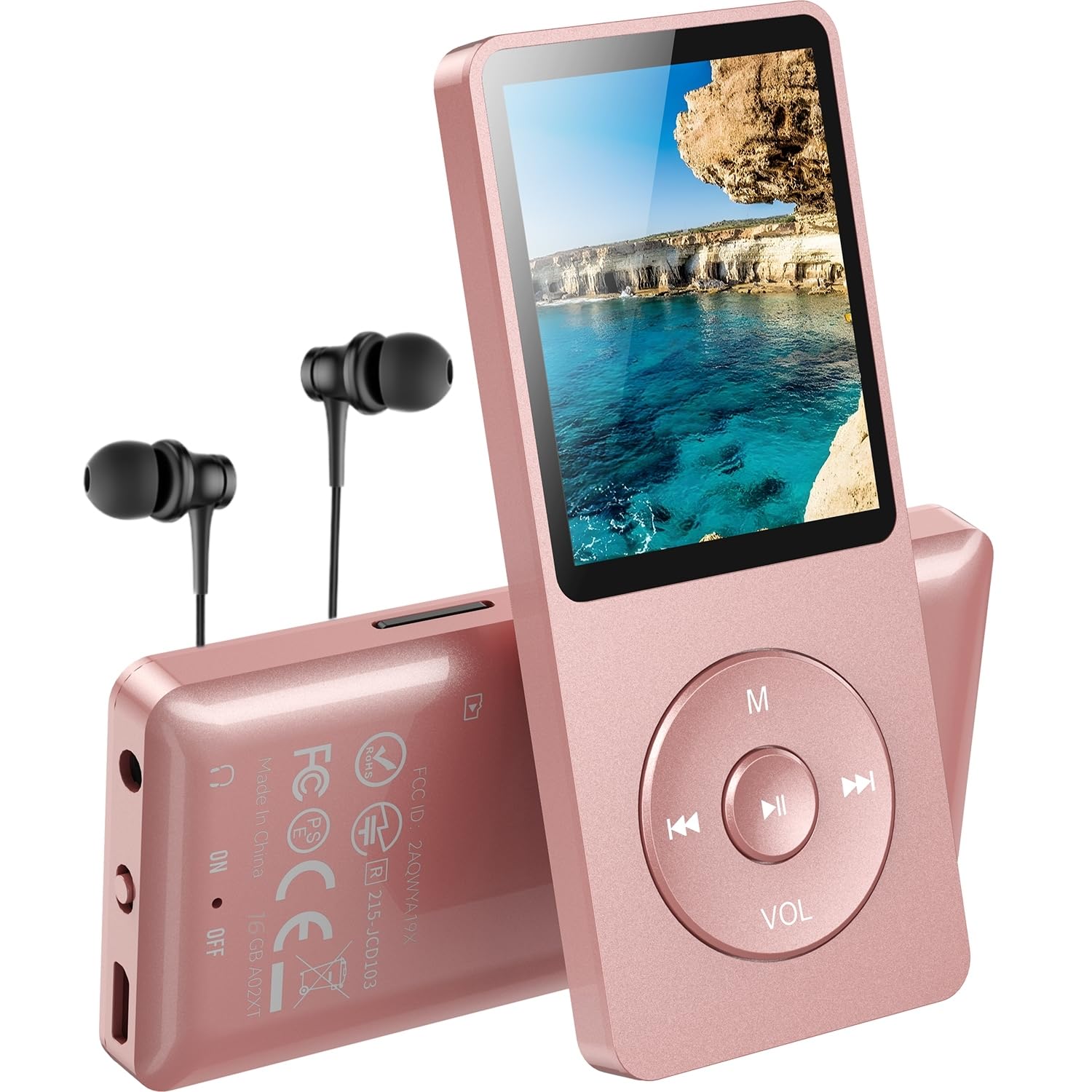 AGPTEK Mp3 Classique 16Go Ultra-Longue Autonomie 70 Heures Lecteur MP3 Sport Ecran 1.8 Pouces Enfant Adulte Or Rose