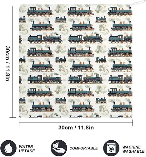 Miniatura 2 de Decorative Hand Towels for Bathroom - Green Retro Train Print Soft Absorbent Small Bath Hand Towels for Kitchen, Farmhouse, Spa, Hotel, Guest Tea