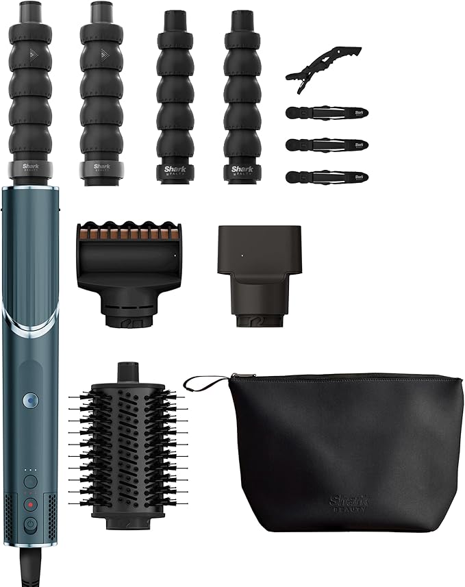 Shark FlexStyle set de regalo de secador y moldeador en edición limitada 5 en 1, rizadores, accesorio FrizzFighter, cepillo redondo, concentrador, pinzas y estuche, sin daños por calor HD456TLEU