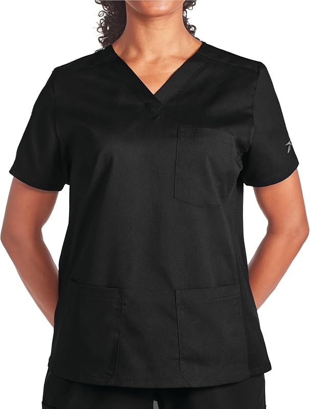 Reebok - remera médica para mujer, uniforme antiolor, ligera, elástica, con cuello en V, para mujer, con 4 bolsillos utilitarios
