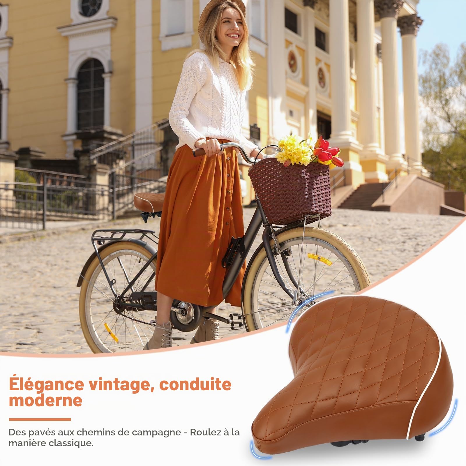 Selle de vélo unisexe confortable, selle rembourrée en mousse à mémoire de forme, siège ergonomique confortable pour vélos de ville, vélos rétro, respirant, imperméable, ajustement universel