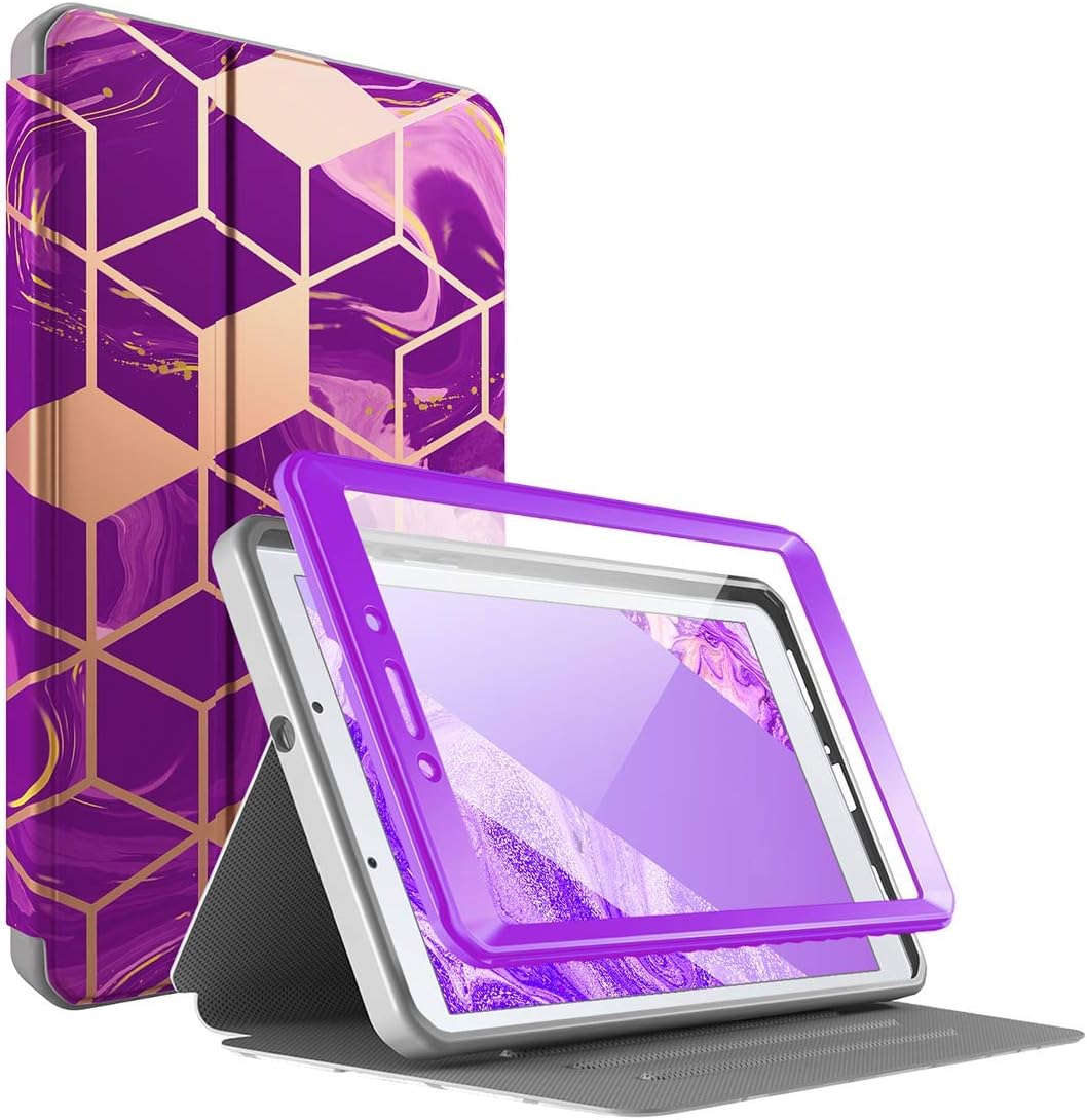 Popshine Marble Series Designed for Samsung Galaxy Tab A 8.0 2019 Case, Model SM-T290/SM-T295, Full Body Premium 360 Degree Protective Folio Cover with Built-in Screen Protector, Liquid Marble Purple