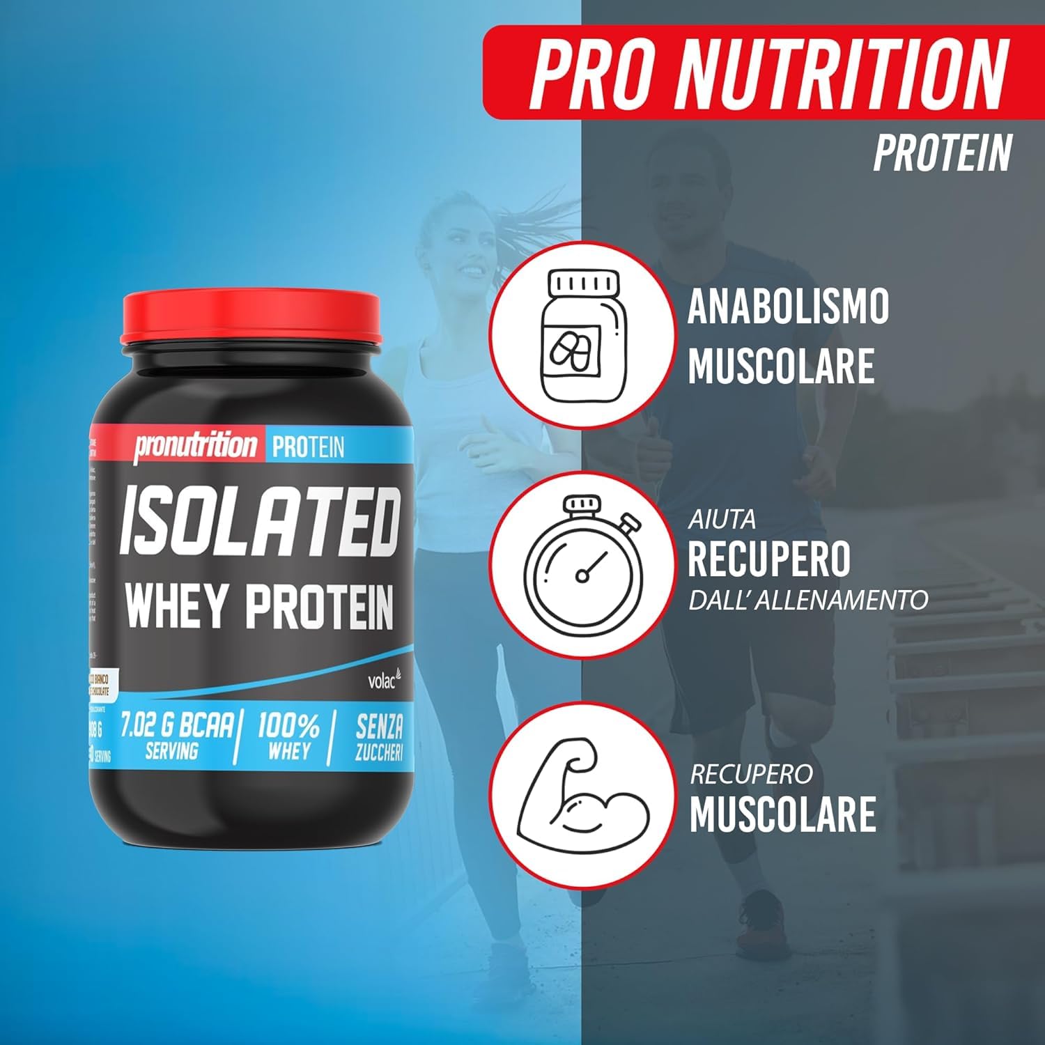 Pronutrition Protein Isolated Whey100% Cioccolato Bianco 908g, Proteine Whey Isolate, Proteine in Polvere, Recupero Muscolare, Potenziamento Muscolare, per Intensa Attività Sportiva, L-Glutammin KQ