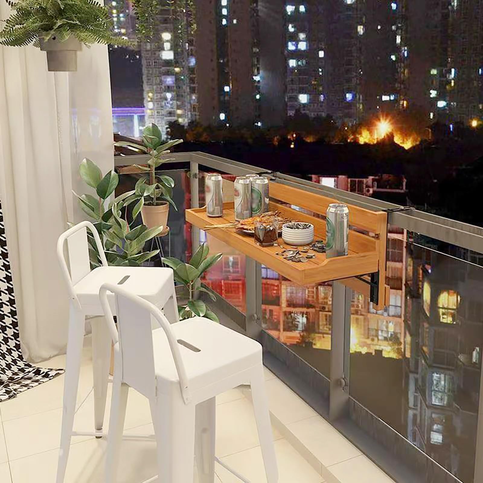 Tavolo da balcone pieghevole regolabile 120 cm tavolo da patio compatto pieghevole tavolo da patio con ringhiera salvaspazio tavolino da giardino portatile per interni/esterni