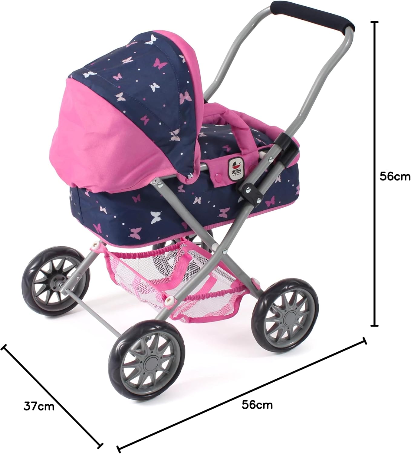 Bayer Chic 2000 - Smarty Doll's Pram, Small Doll's Pram for Children from 2 Years, Butterfly, Navy-Pink, 555-33