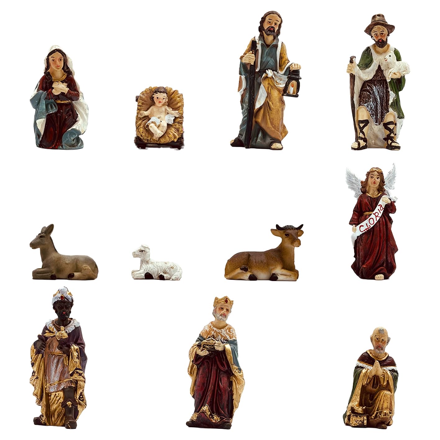 Gesar Presepe Completo 11 Pezzi – Personaggi Presepe 9 cm, Statuine Presepe in Resina Dipinta a Mano – Natività Tradizionale, Decorazione Natalizia e Idea Regalo