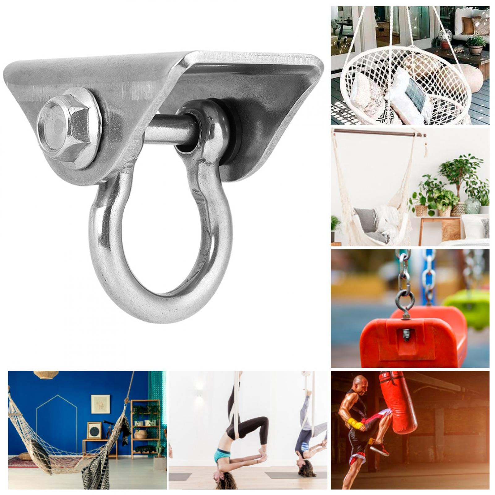 Fyearfly Ganci Soffitto Acciaio Inox, Ganci Altalena con Viti per Portico Dondoli Area Giochi Gym Sacco da Boxe Fune Amache Sedie Sospese Yoga Sospensione Ferramenta con Piastra Fissa
