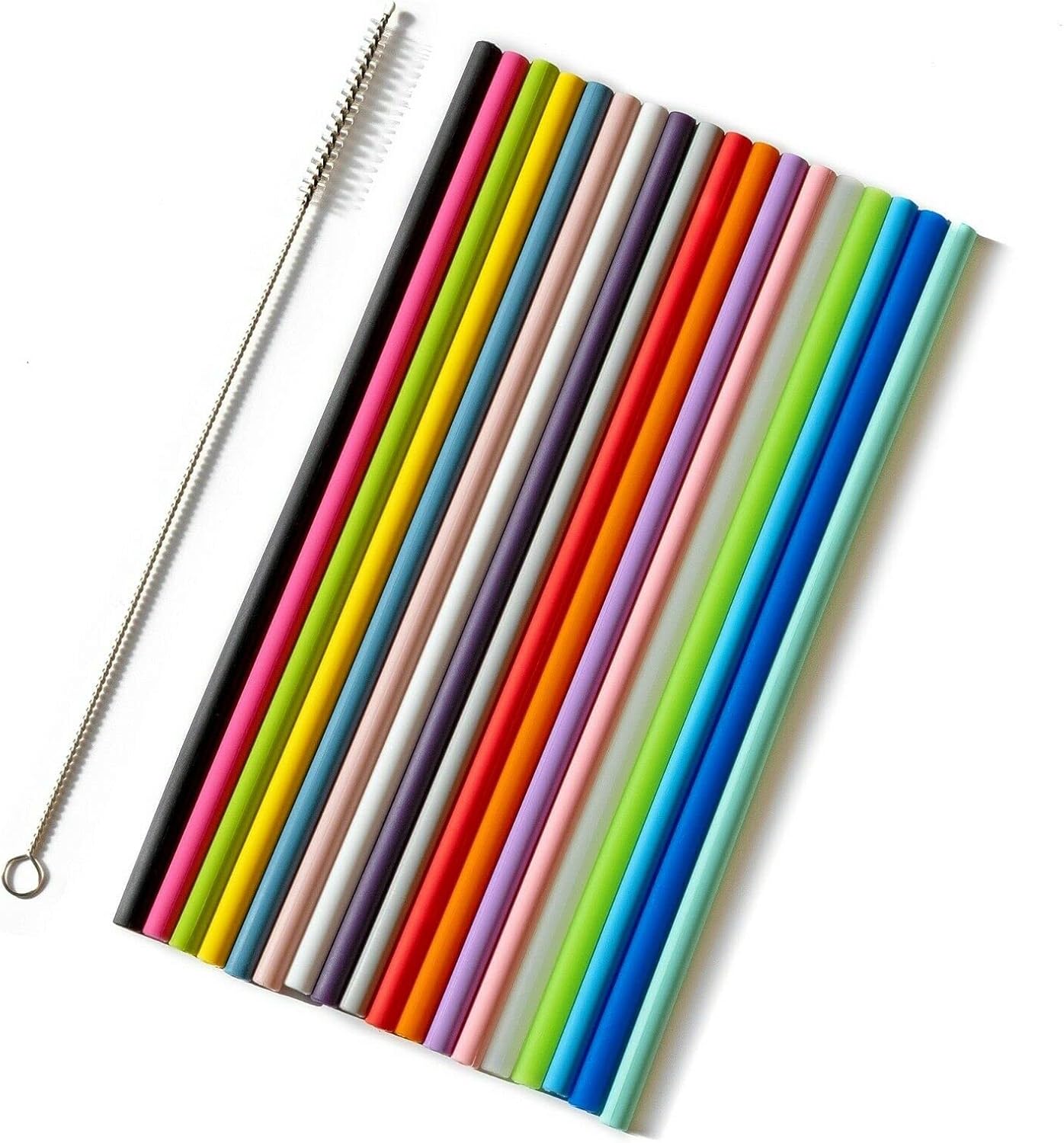 18 Pack Bent Silicone Reusable Drinking Straws + 2 Brush Cleaners