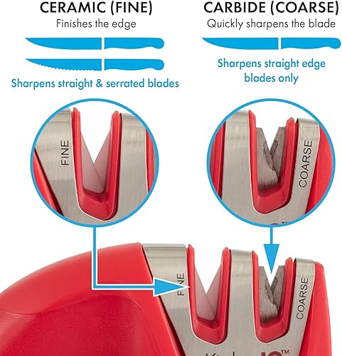 Vista 5 de KitchenIQ 50883 - Edge Grip 2-Stage Knife Sharpener - Red - Coarse & Fine Sharpeners - Compact - Stable Non-Slip Base - Soft Grip Rubber Handle