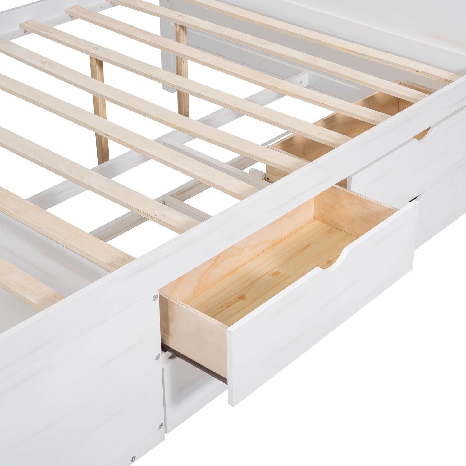 Bellemave Full L-Shaped Daybed, Wooden Daybed Frame with Storage Drawers and Shelves, Corner Bed for Kids, Boys, Girls, No Box Spring Needed, White