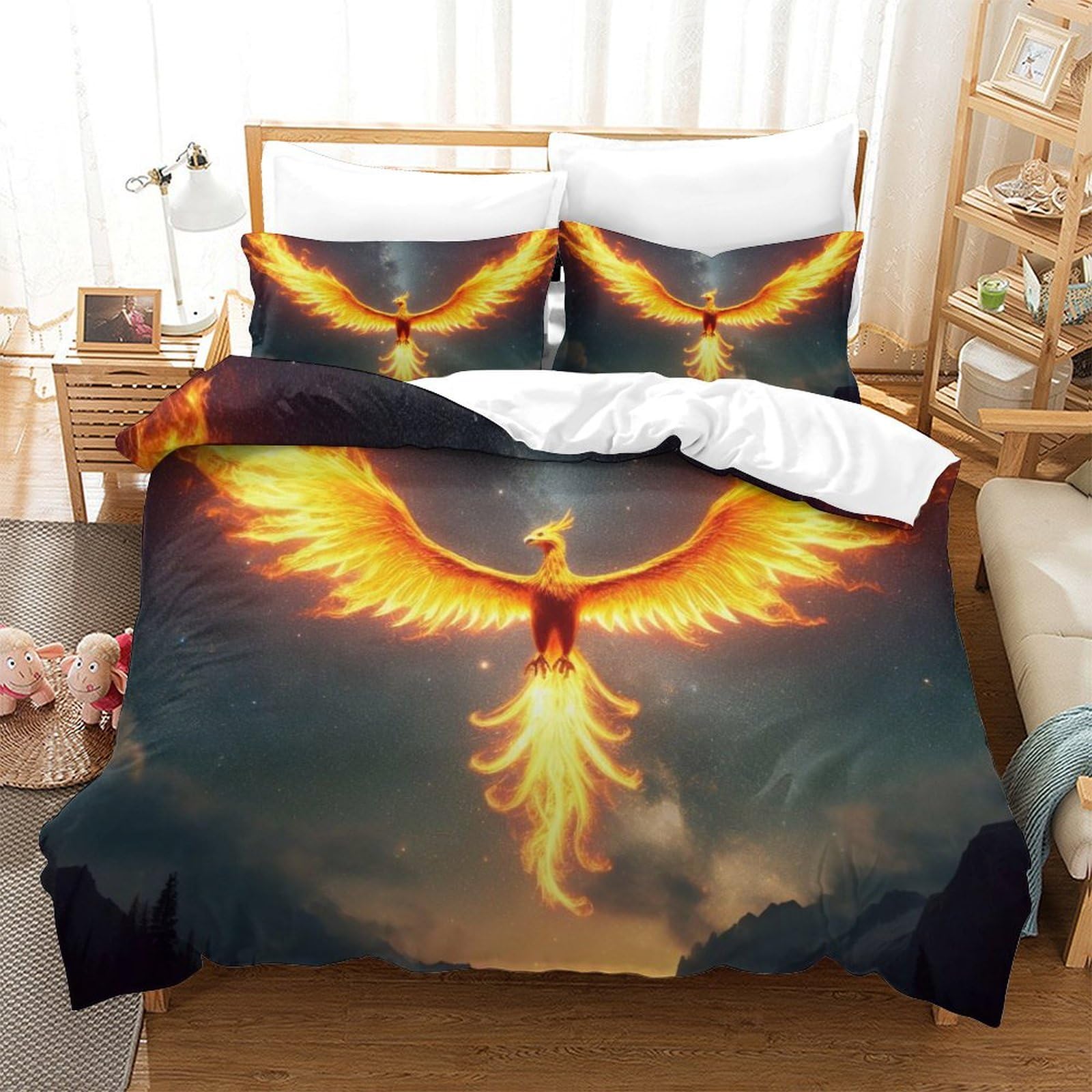 Housse de couette paon 260x220 cm avec taies en microfibres