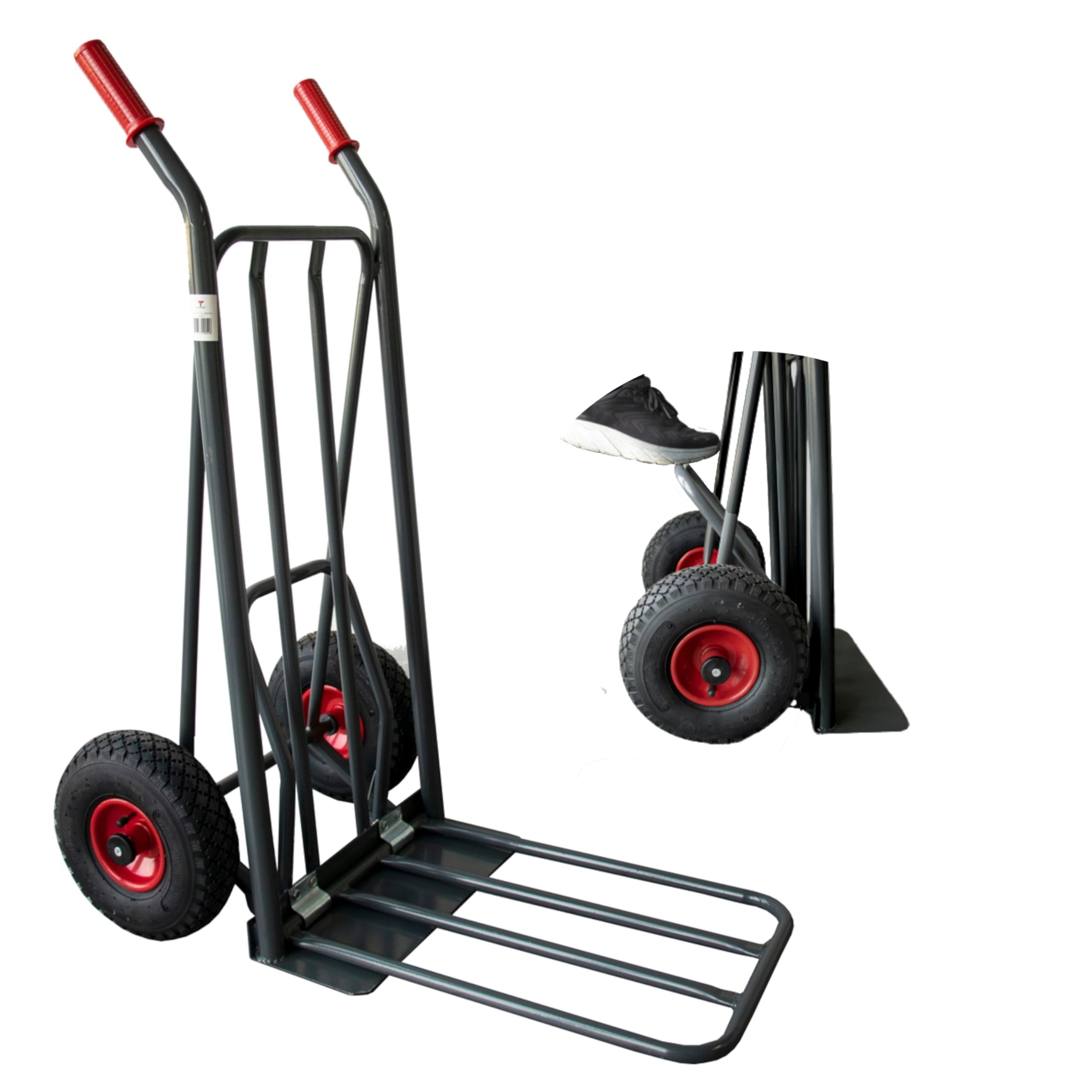 Ravendo Profi Sackkarre klappbar Transportkarre 250kg mit Easy-Tip-Funktion (Easy-Tip für leichtes Kippen und 50% Gewichtsbelastung, hochwertiges Luftrad, zusätzliche Ladefläche) Grau, sehr robust
