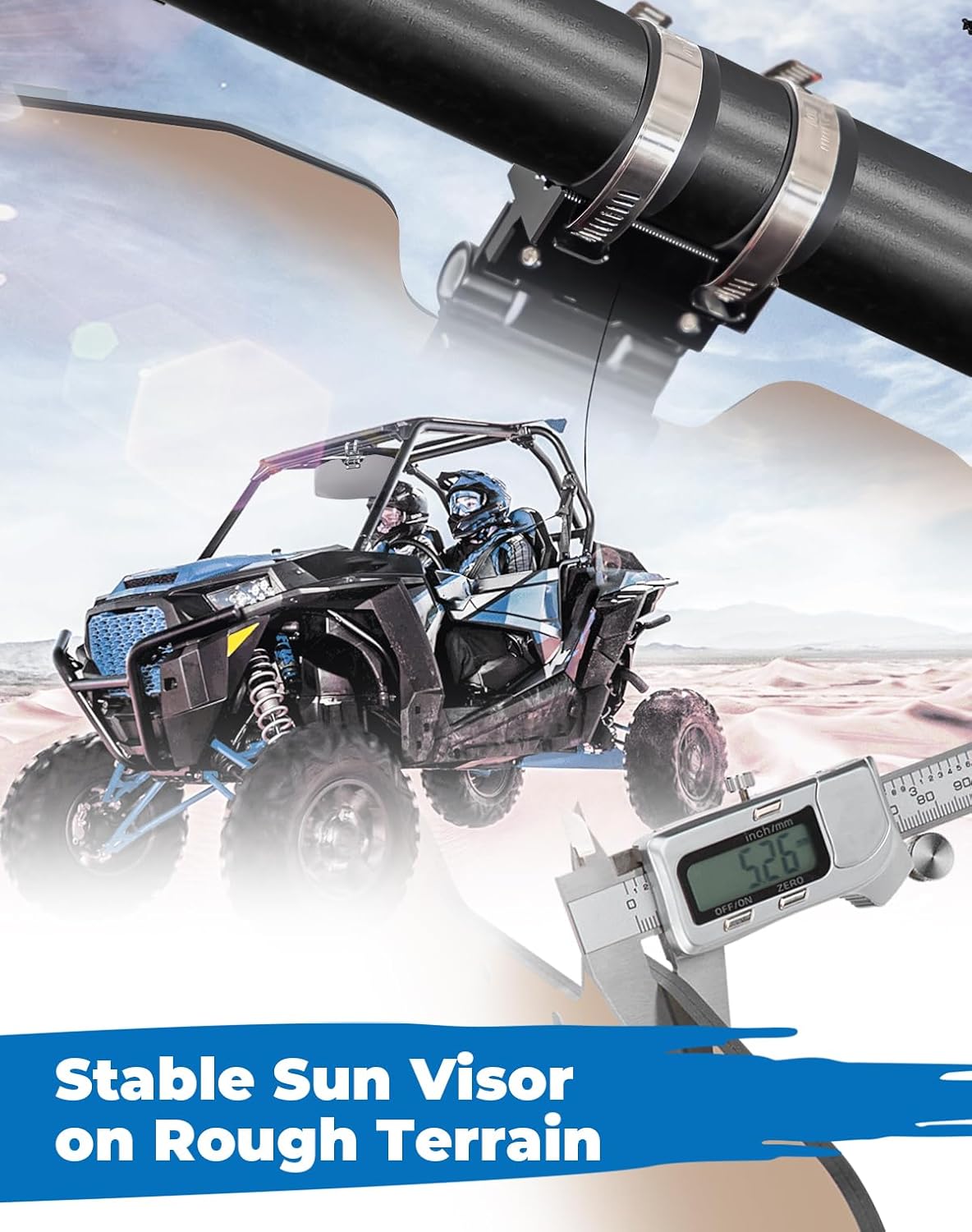 KEMIMOTO Oversized UTV Sun Visor Side X Side Clearview Compatible with Polaris RZR 1000 XP Ranger General Can am Defender Maverick X3 Pioneer 1000 CFMOTO Fit 1.5-2 in Roll Bars with Windshield