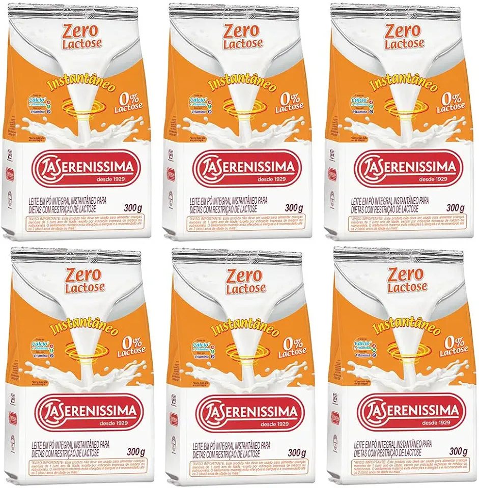 Combo 6 Un Leite em pó Zero Lactose integral instantâneo La Sereníssima 300g