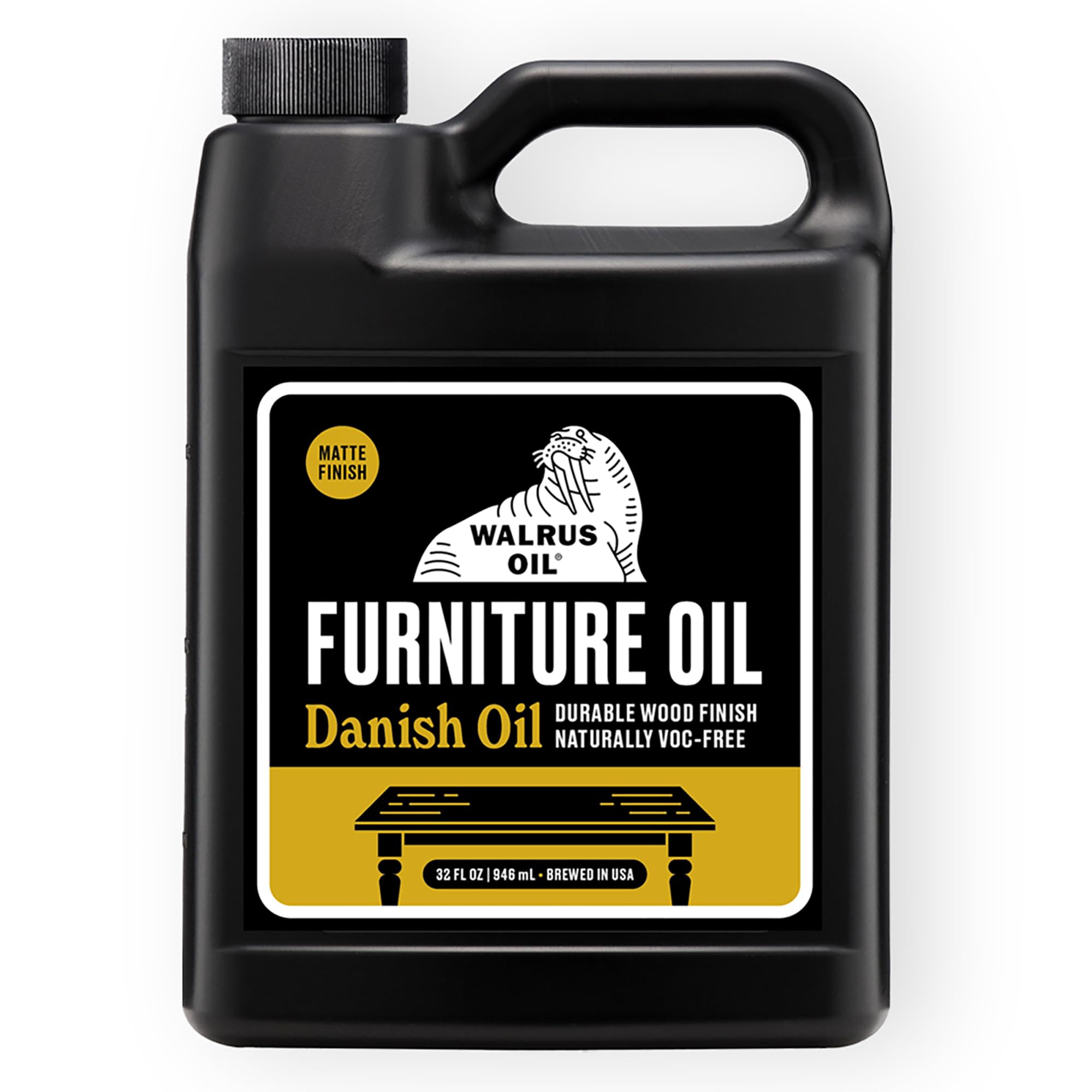 Walrus Oil - Furniture Finish Danish Oil. Tung Oil Based Wood Sealer. Naturally VOC-Free, Matte Finish, 32oz Jug