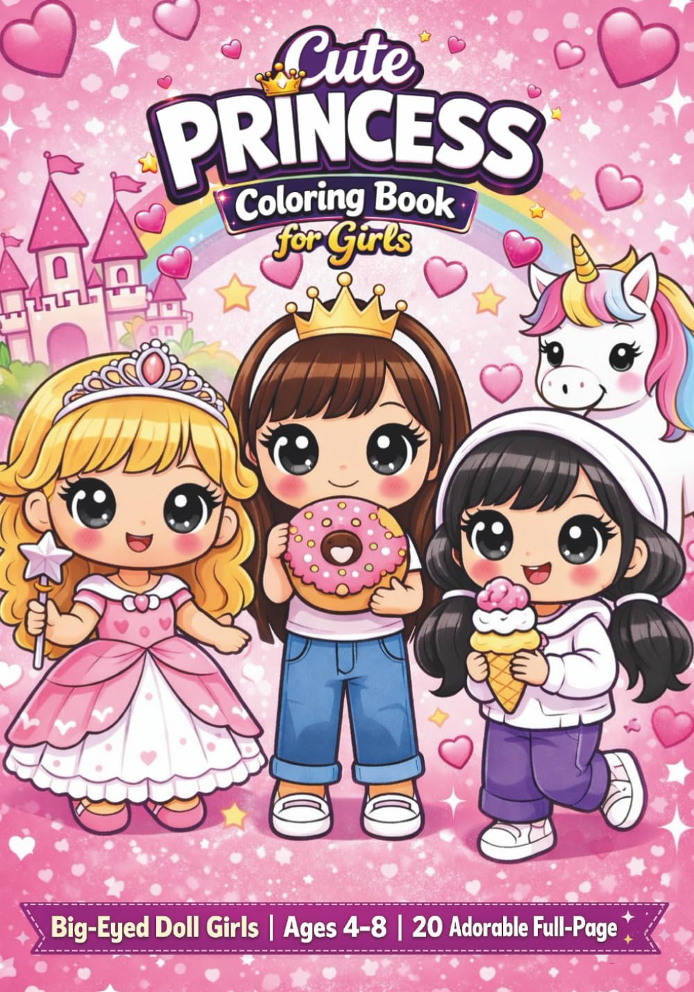 Cute Big-Eyed Girl Coloring Book for Ages 4–8