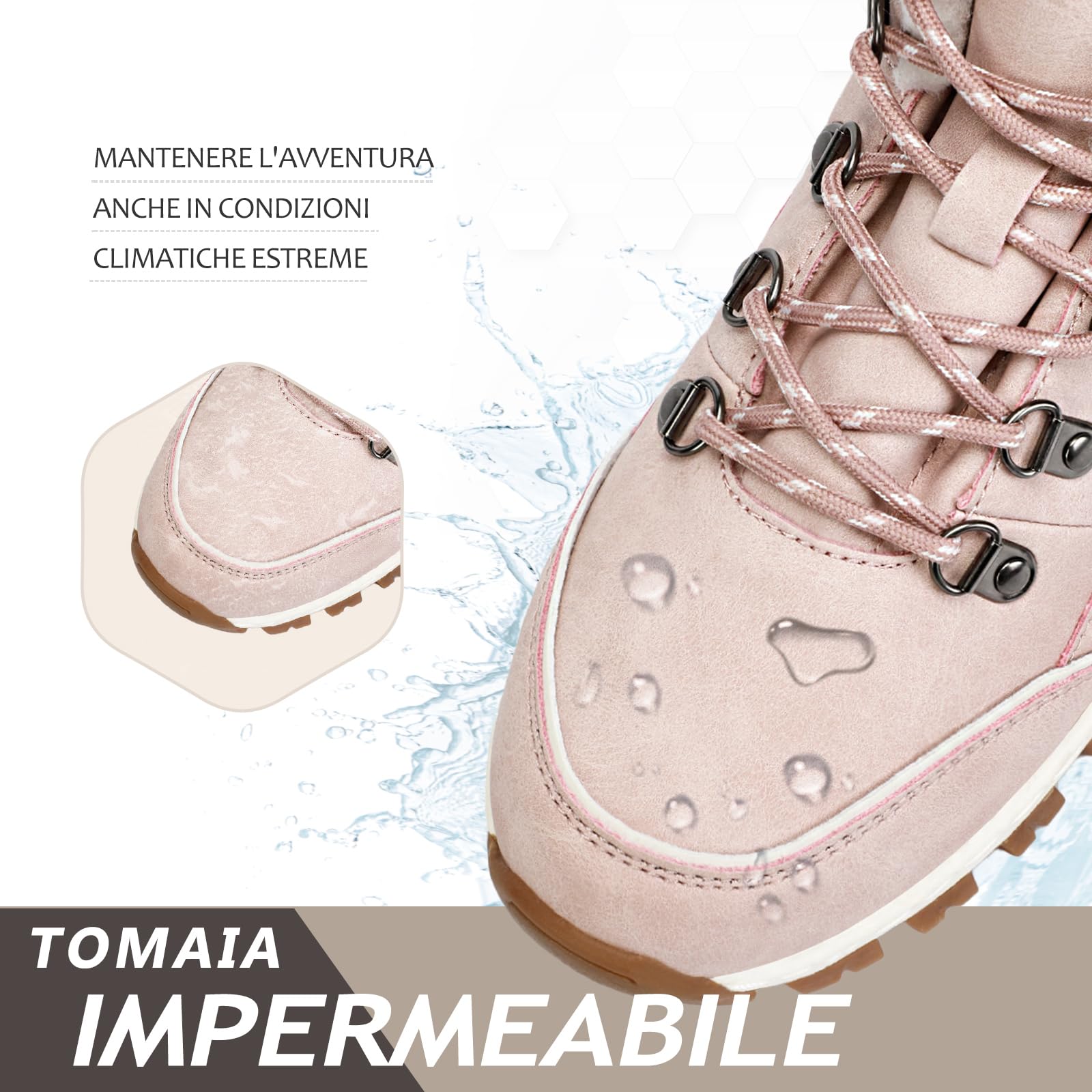 DOBOLIN Stivali Donna Inverno Scarpe da Neve Caldi Snow Boots Impermeabili Stivaletti Pelliccia Stringate Outdoor