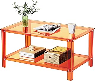 Acrylic Coffee Table with Storage Shelf,Rectangle Living Room 2-Tier Cen...