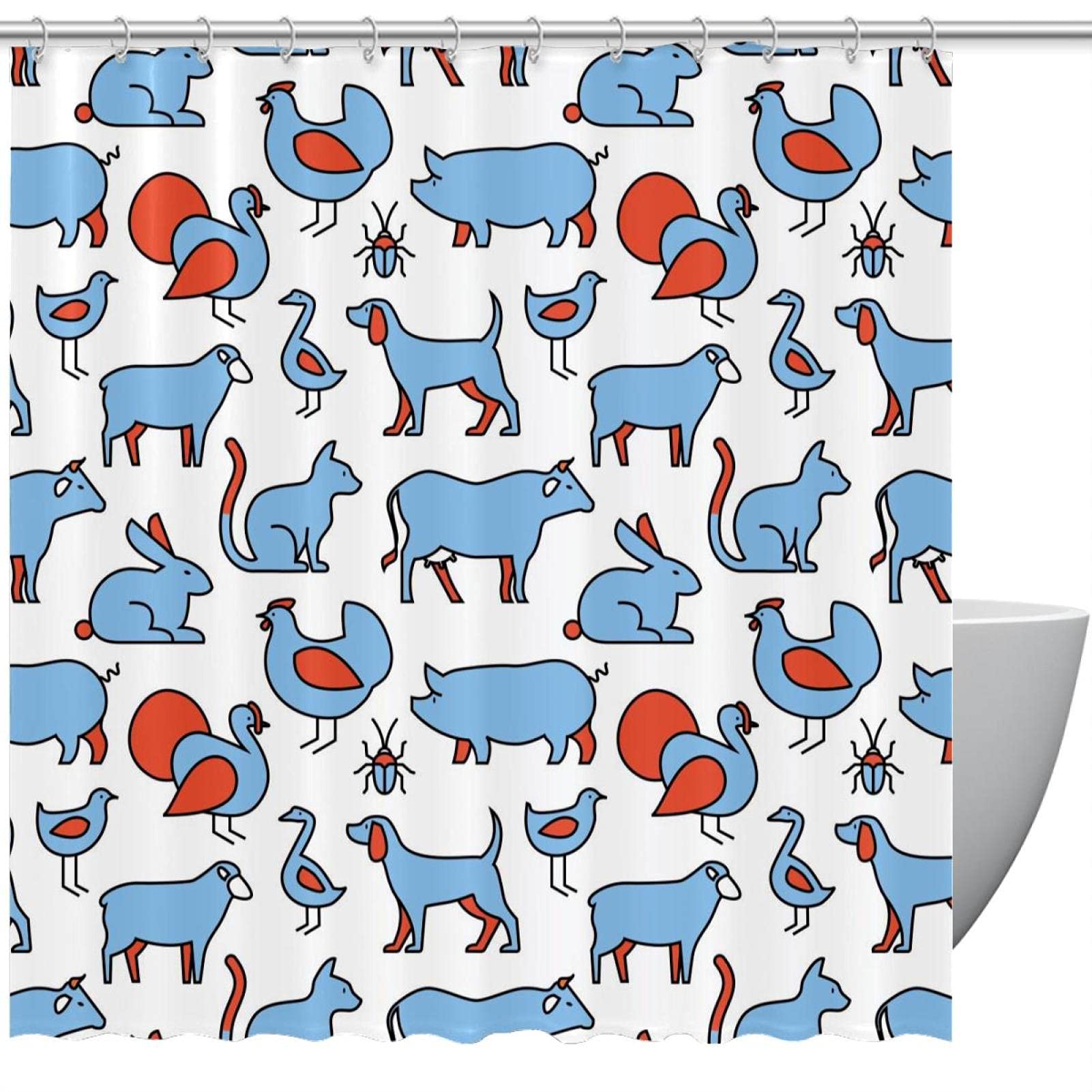 Rideau de douche imperméable fini le sol mouillé motif animaux de la ferme chien