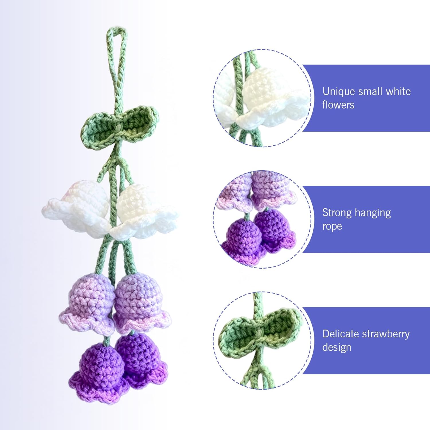 Handmade Crochet Car Rearview Mirror Pendant, Lily Flower Knitted Rearview Hanging Ornament, Elegant Auto Interior Decorative Charm for Women, Universal for Most Cars, SUVs (Purple) image 4