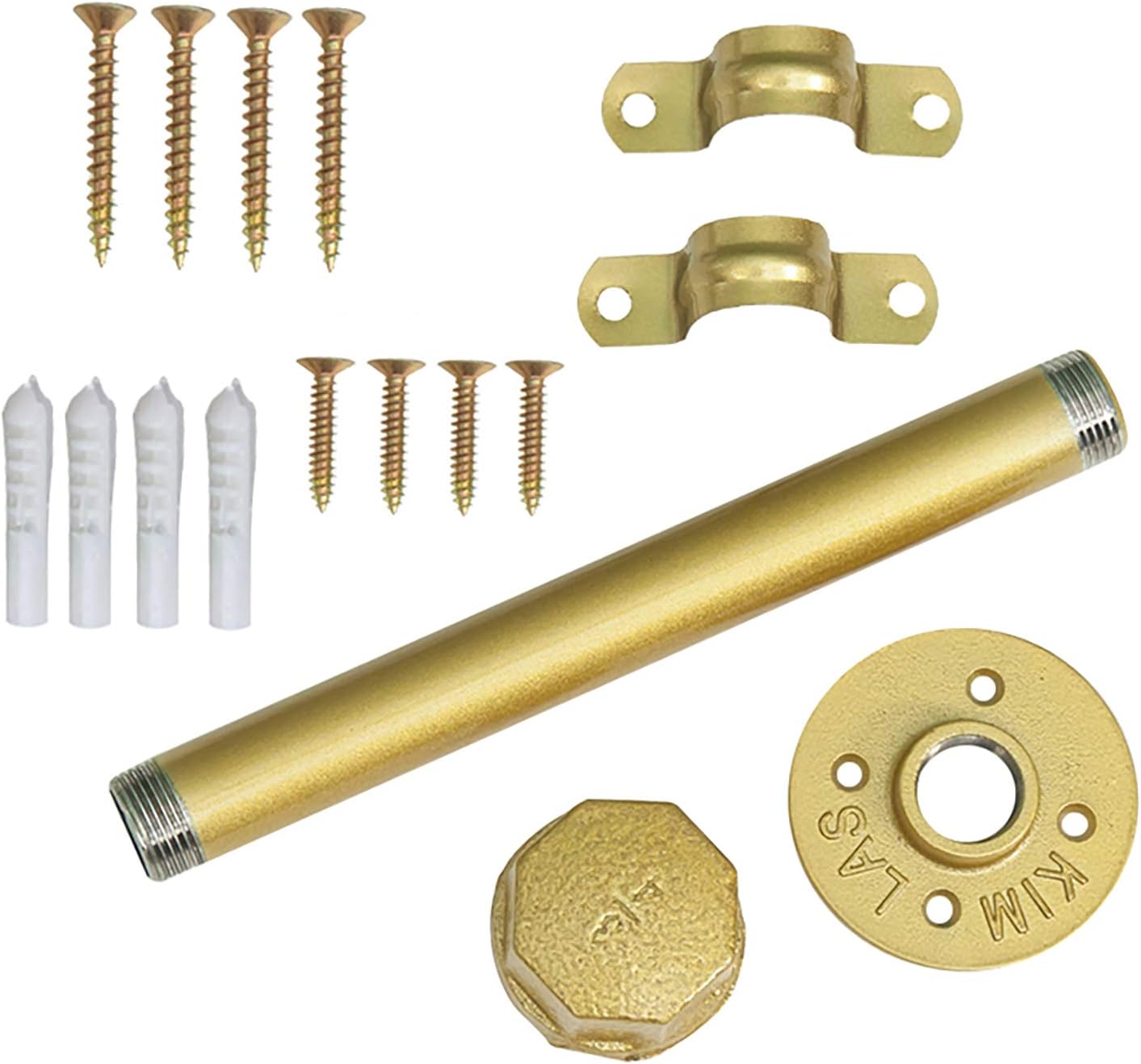 QWEASDF 2 Pack Shelf Brackets, Floating Wall Mounted Industrial Metal Brackets, Plumbing Industrial Metal Style Brackets, Easy to Install, Saving Kitchen, Living Room, Bedroom Space,Gold,250mm/10 in