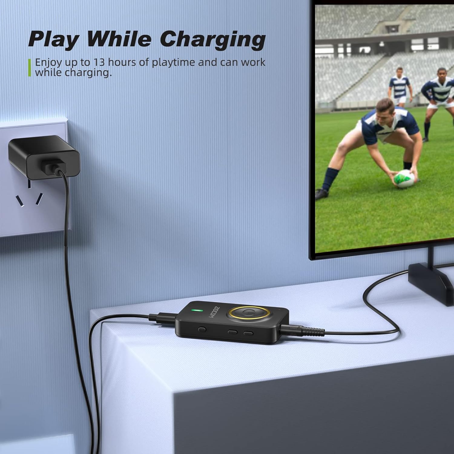 ZIOCOM Bluetooth adapter charging while connected to a TV