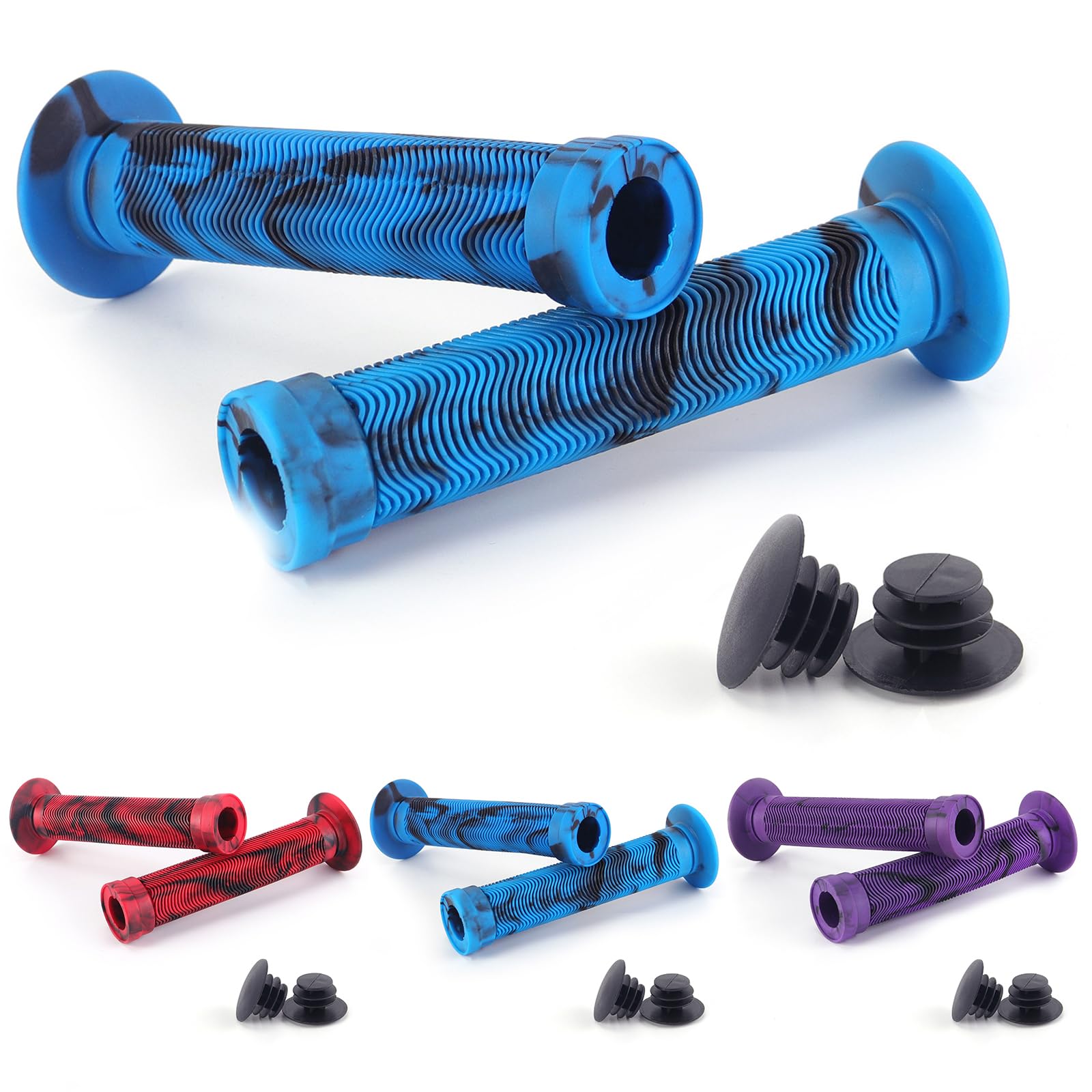 Bike Handlebar Grips Mountain Bike Scooters BMX MTB Ergonomis Deathgrips Non-Slip Rubber Waterproof Bicycle Grips (1 Pair) (Blue, 155mm)