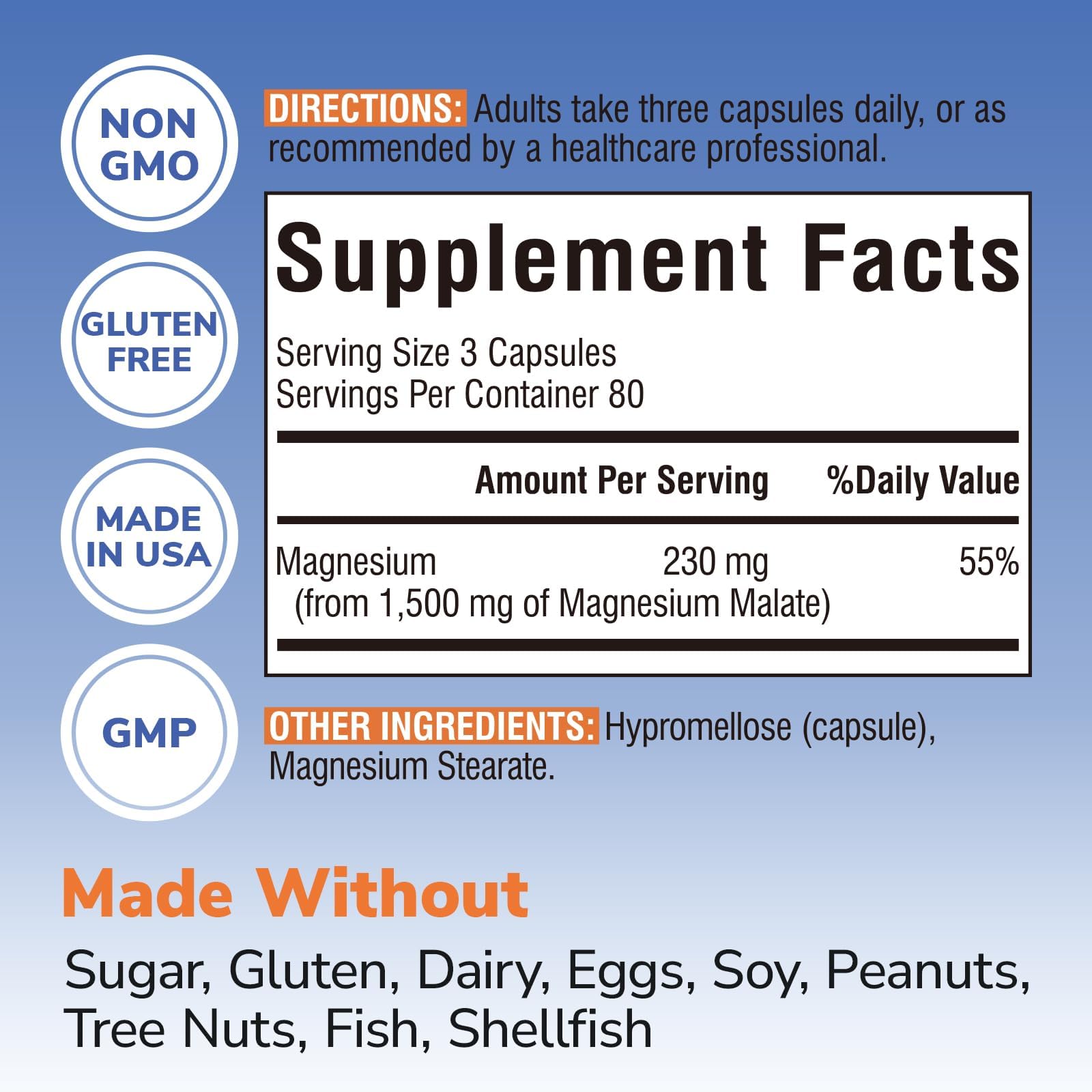 Vitalibre Magnesium Malate Capsules, Non GMO, Gluten Free, 240 Count — Amazon image 2