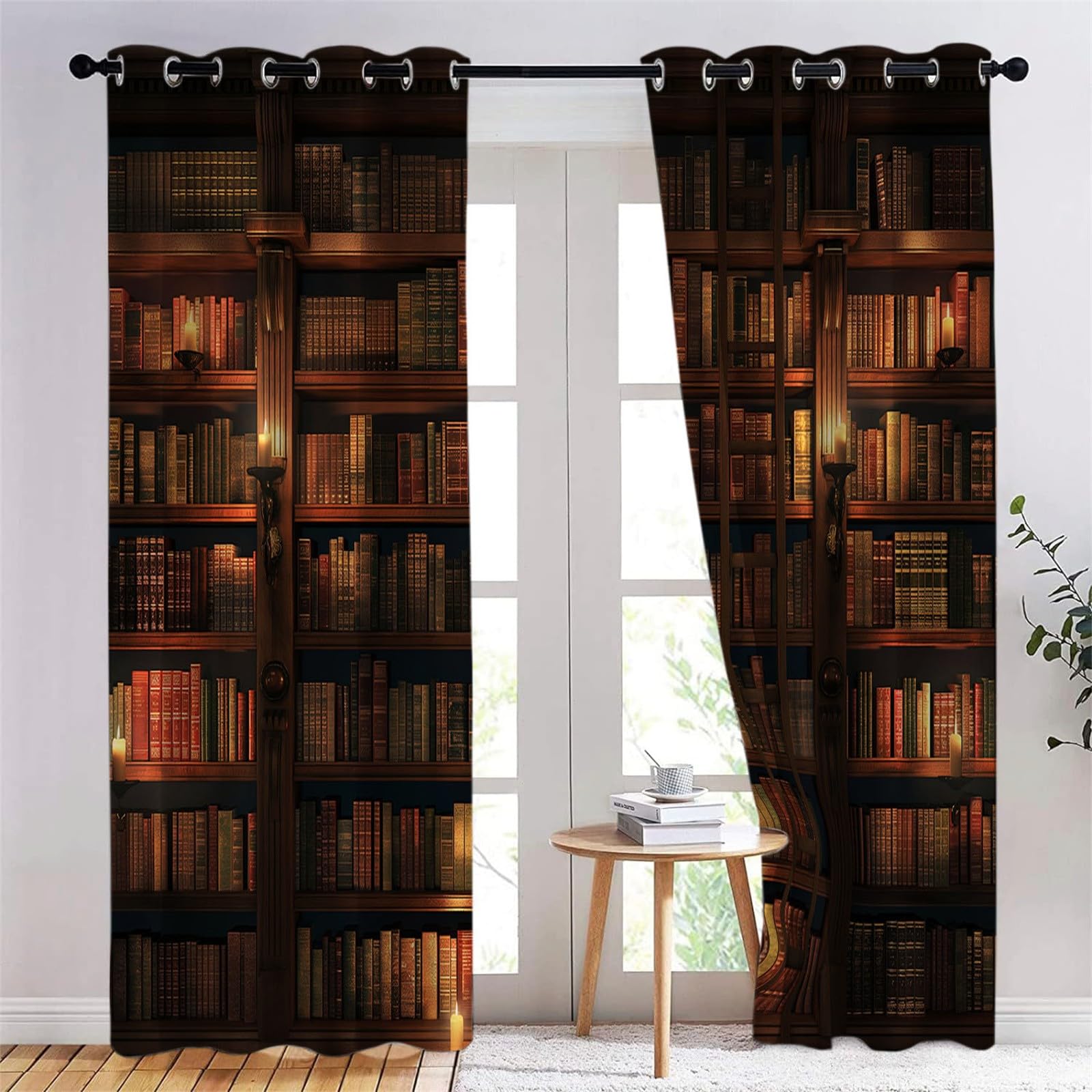 Generisch Verdunklung Svorhänge Schlafzimmer H215 x B220 cm, Retro Bücherregal Streifen Thermo Isolierte Vorhänge, Waschbarer Dunkelfarben Staubdicht Vorhan, Anwendbar Kinderzimmer und Wohnzimmer