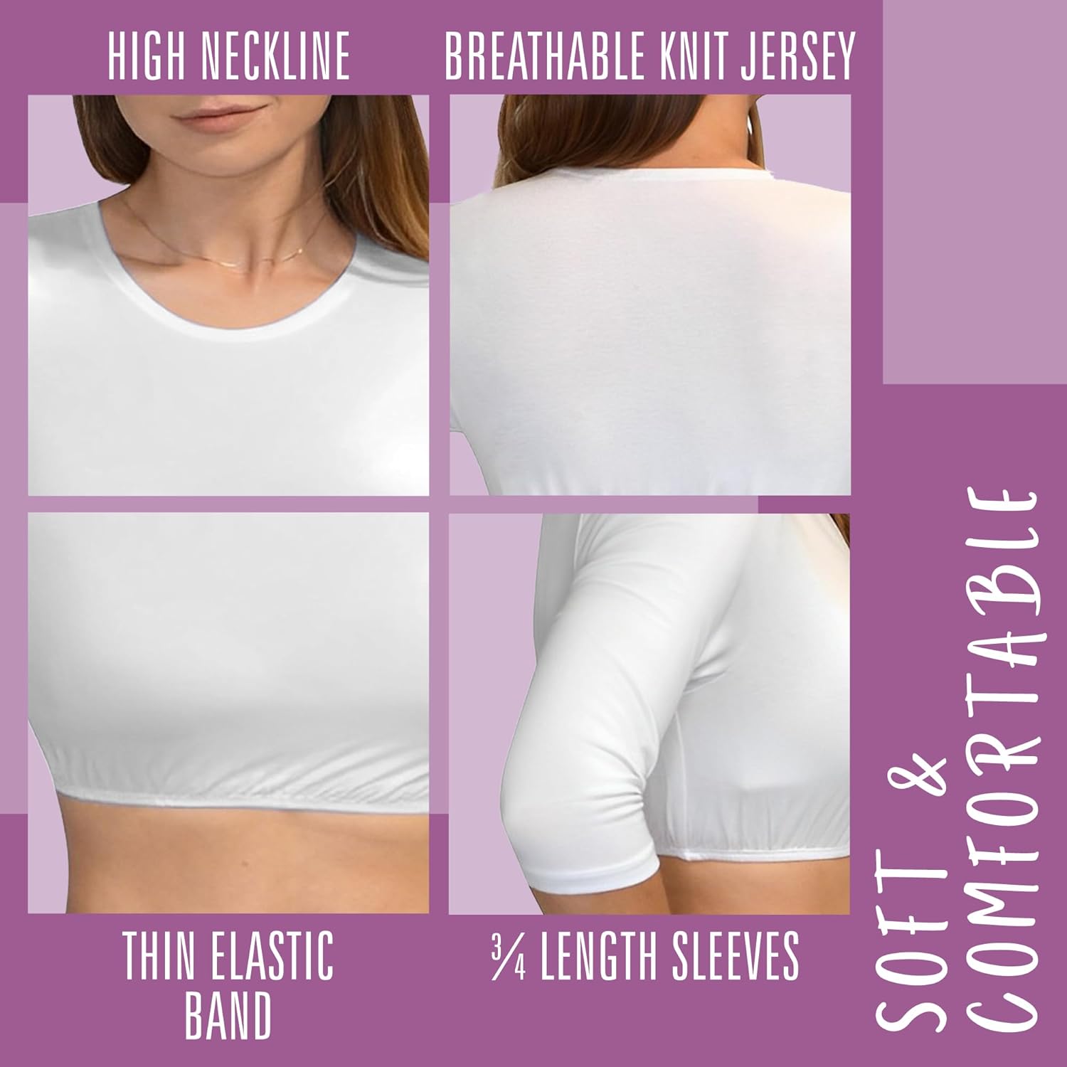 Kosher Casual Women's Modest High Neck Cropped Layering Shell - Viscose Spandex 3-4 Sleeve Base Pullover Top - Image 3