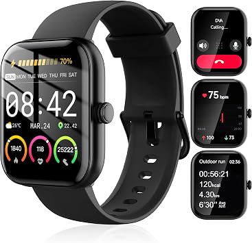 KEEPONFIT Smart Watches for Women Android/iPhone, IP68 Waterproof Fitness Tracker with Bluetooth CallsAnswer&Make, Activity Pedometer/Heart Rate/SpO2 Monitor/100+ Sports Model W20 Black