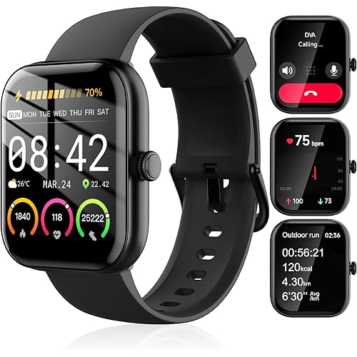 Smart Watch for Men Women, 100+ Sports Modes, Heart Rate/SpO2/Sleep Monitor, 1.91" Touch Screen, Bluetooth Calls, IP68 Waterproof Fitness Tracker, Alexa Built-in, iOS Android Compatible (Black)