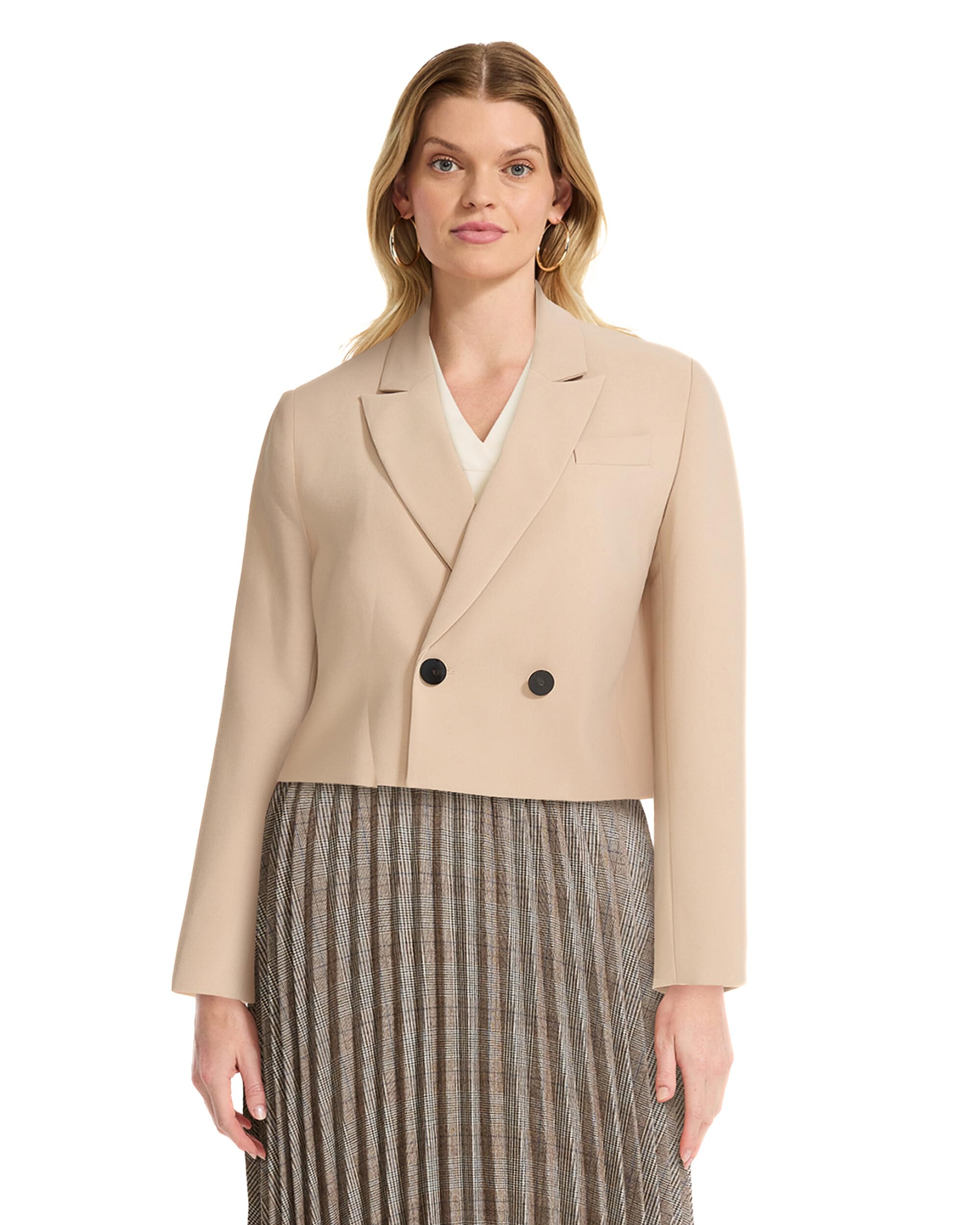 Blazer Anne Klein café clair en sergé fluide avec boutons croisés taille 16