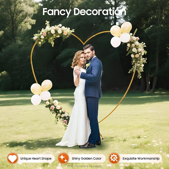 Heart Shape Wedding Arch Backdrop Stand, Metal Arch Frame, Flower Balloon Arbors Garden Arches, 2x2.1m Heart Arch, for Wedding, Birthday, Proposal, and Photo Booth Background