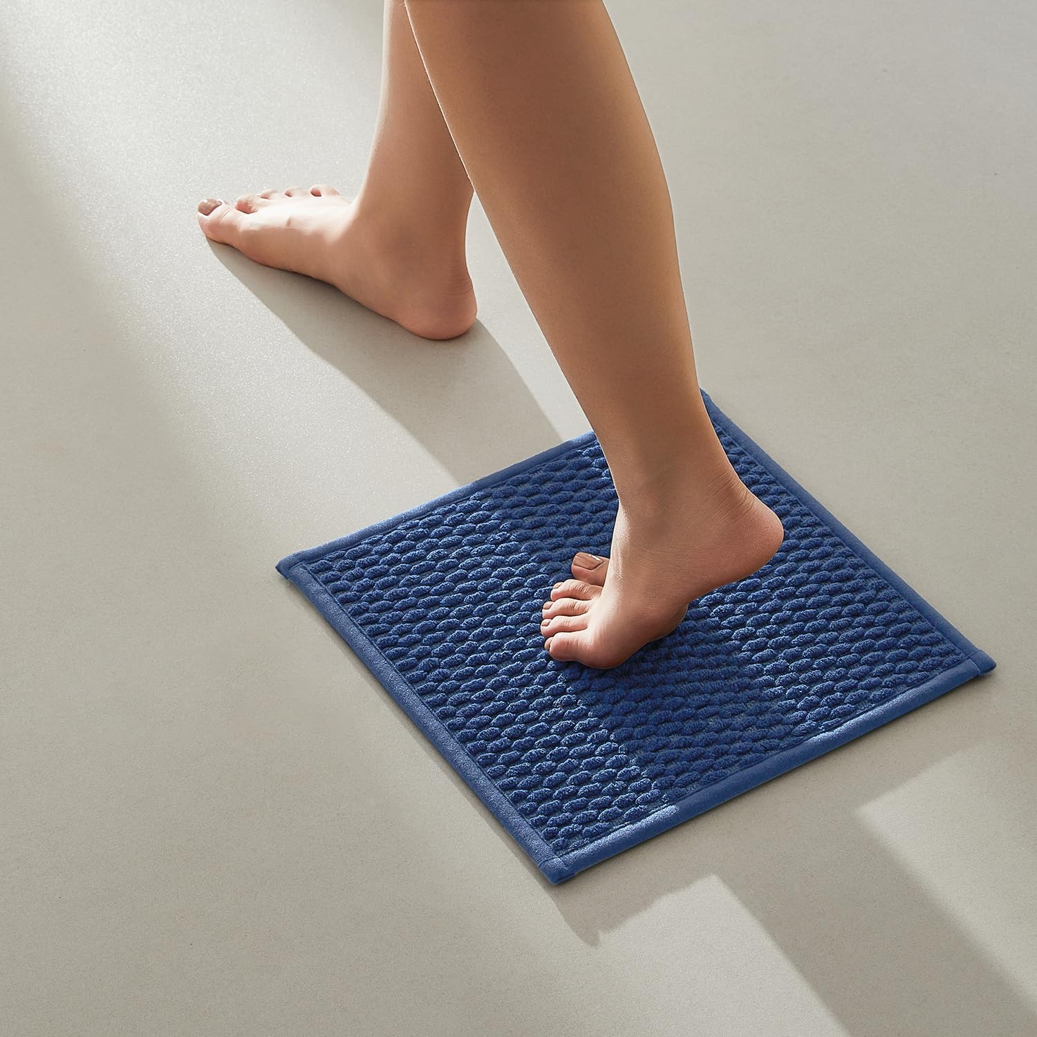 TYUU Small Bathroom Rugs Non Slip Washable Bath Rugs Super Absorbent Bathroom Rug Thin Quick Dry Low Pile Bath Mats, Navy Blue 12"x12"