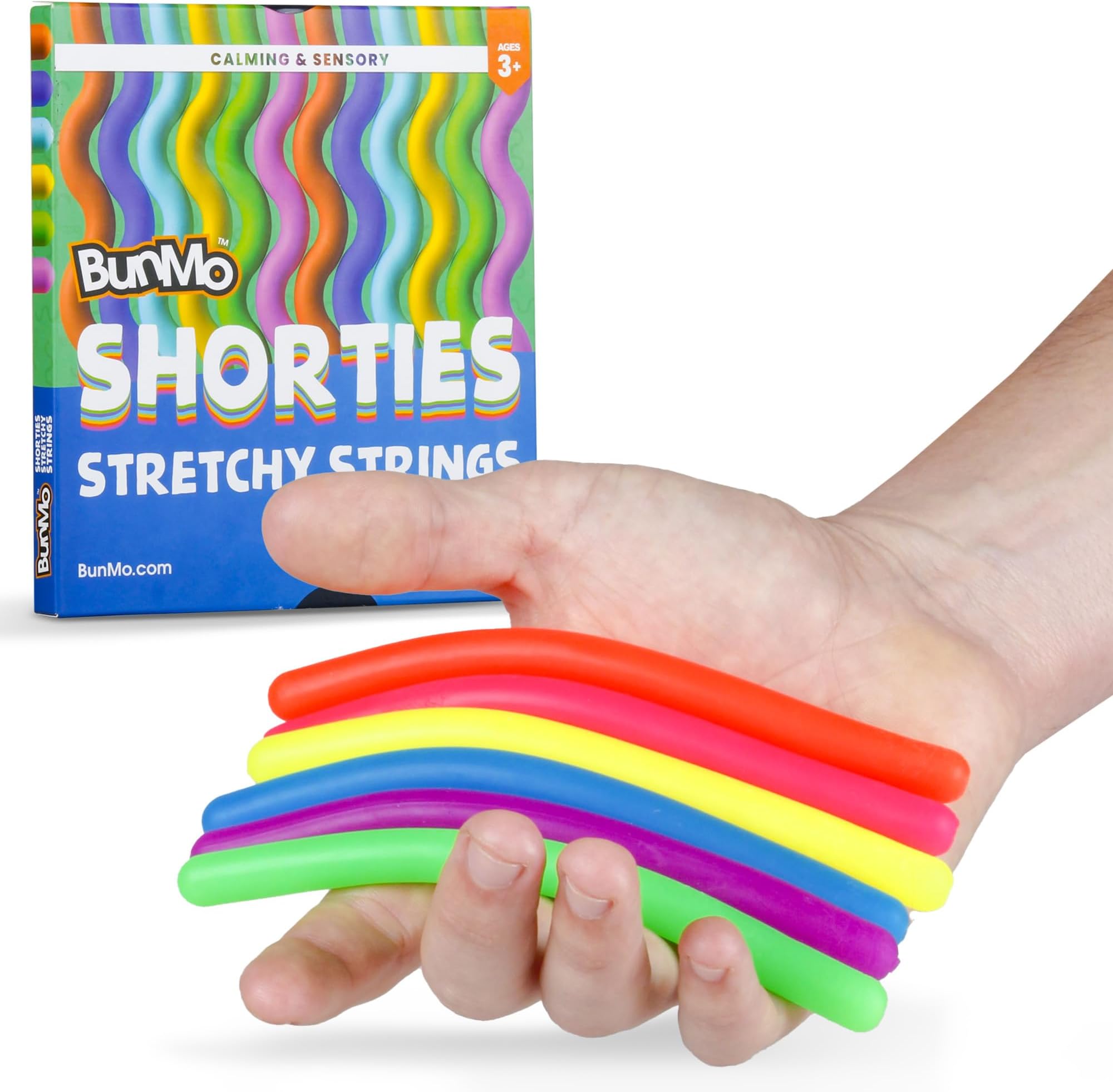 BUNMO Sensory Toys Stretchy Strings for Toddlers 3+ - Stimulating & Addictive Fidget Toys for Kids - Hours of Fun for Kids - Non-Mouthable Toy 3+ - Mini Smooth 12 Pack