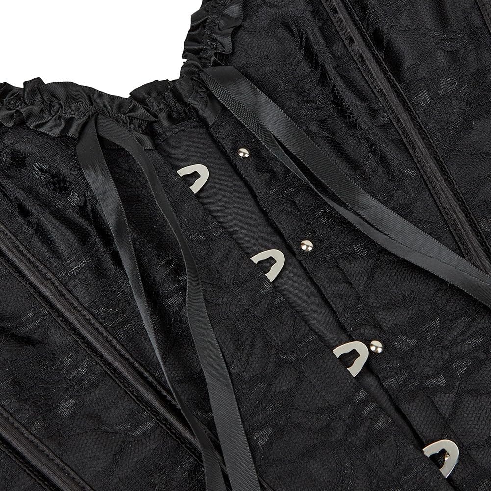 Corset Tops for Women, Plus Size Women Floral Lace Corsets Pleated Trim Overbust Waist Sexy Lingerie(Black,XXL), XX-Large - Image 4