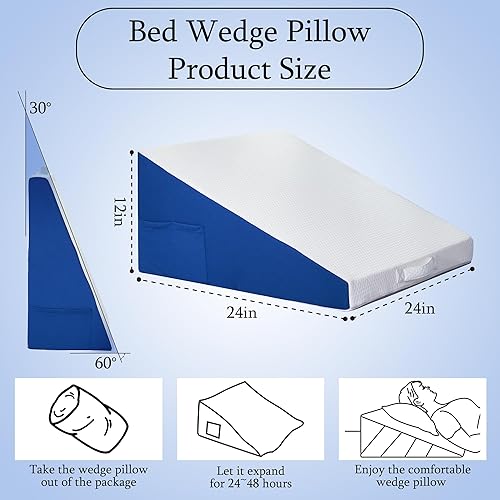 Miniatura 4 de Almohada de cuña de cama para dormir, cabecero de cuña de 12 pulgadas con funda de almohada extra, almohada triangular de espuma para apoyo de