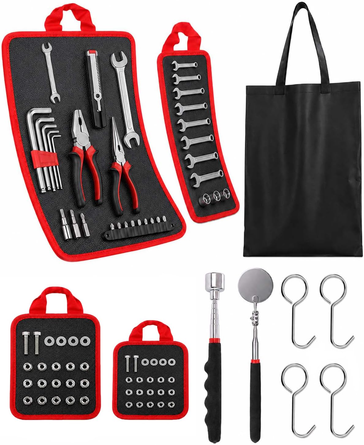 Magnetic Tool Mat Set, 4 Flexible Magnetic Tool Pads with Telescoping Magnetic Pickup Tool, Non-Slip Tool Organizer for Mechanics Garage Workshop Auto Repair Screws Bolts Nuts Parts Holder