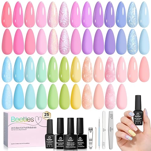 Beetles Pastel Gel Polish Set - Rainbow Dreamscape 25 Colors Spring Gel Polish Kit with Base Coat&Top Coat Soak Off UV Led Nail Set Pastel Glitter Colors Nail Art Kit Easter Gifts for Women&Girls - 0-Rainbow Dreamscape
