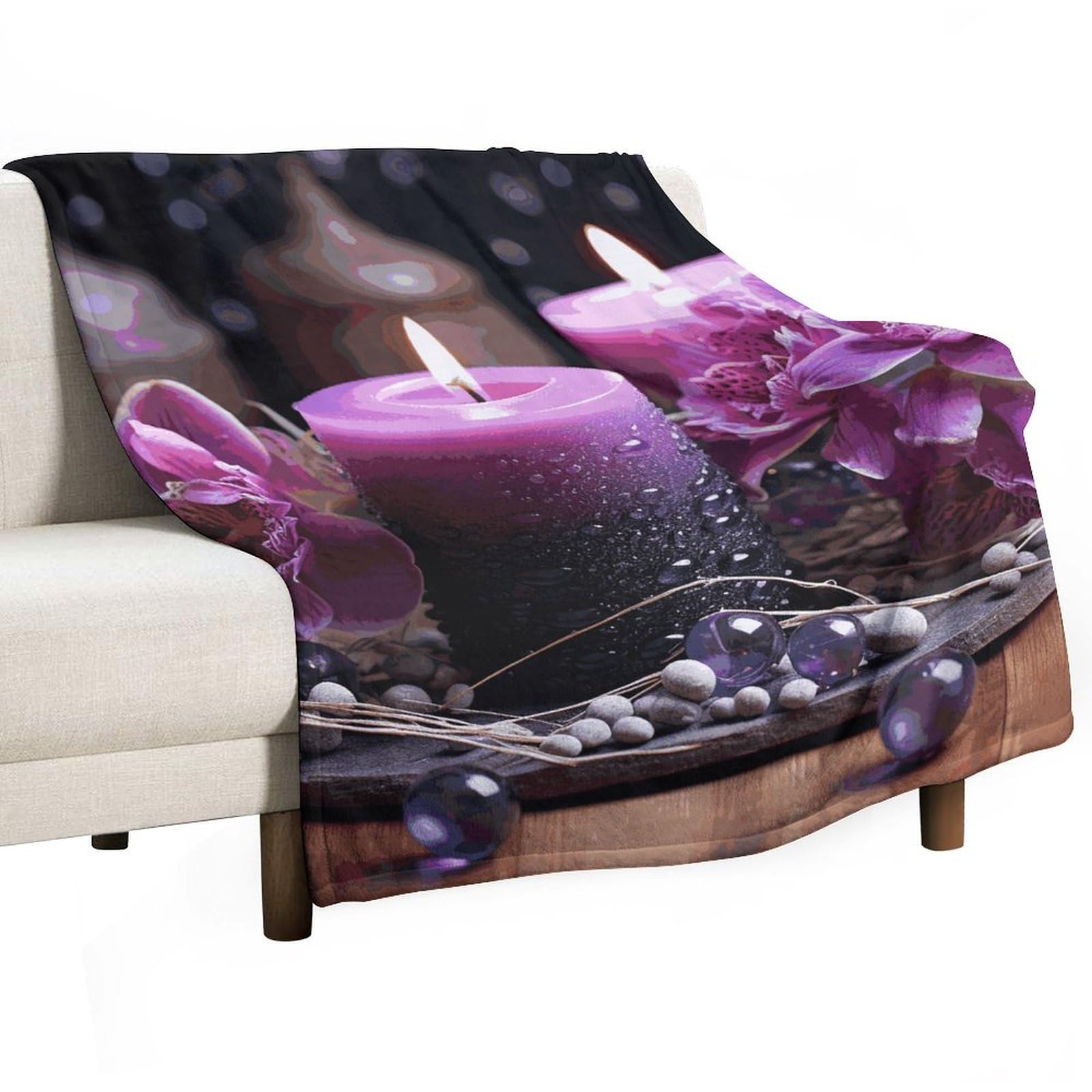 Plaid en flanelle violette pour pique-nique, camping et voyage confort