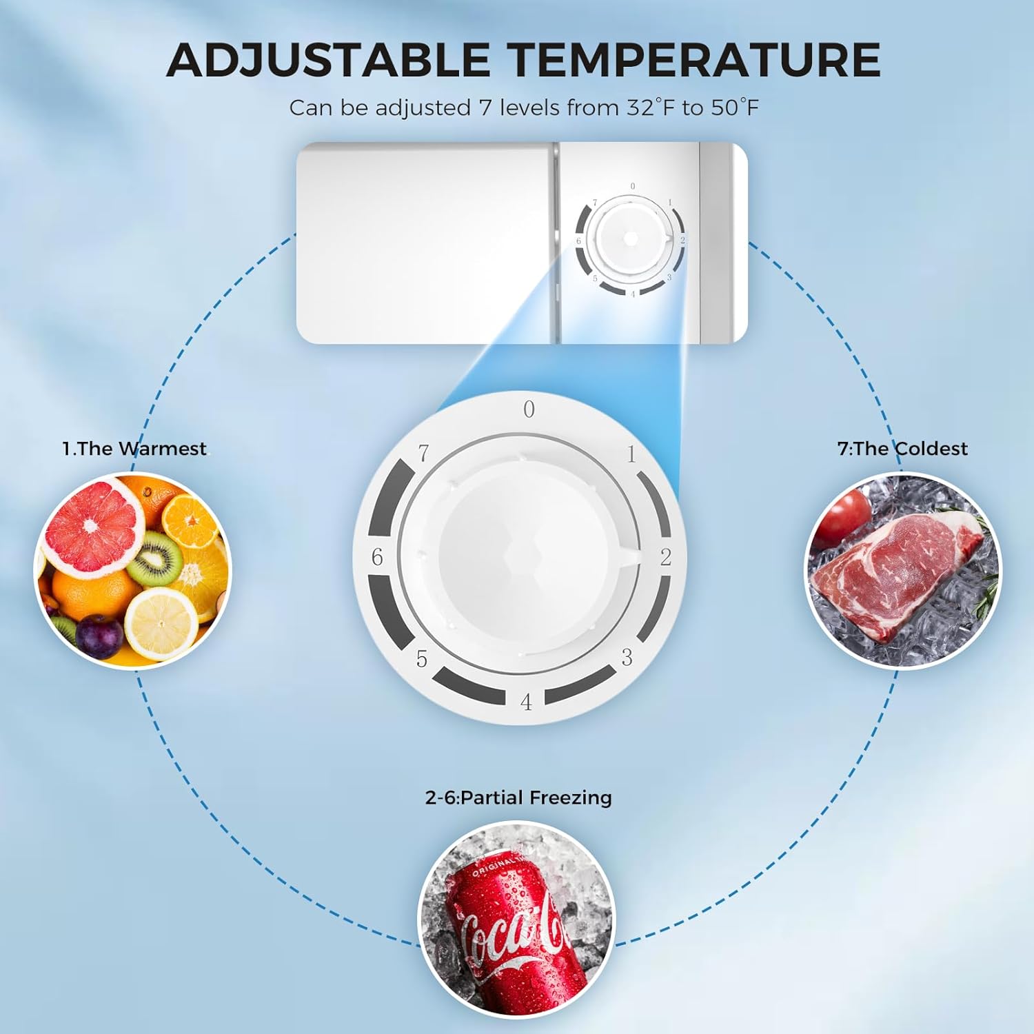 Antarctic Star Compact Refrigerator Mini Fridge with Freezer, Single Reversible Door, Dorm Fridge, Wire Shelf, Defrost Button, for Bedroom, Office, kitchen, 1.7 Cu. Ft, Steel